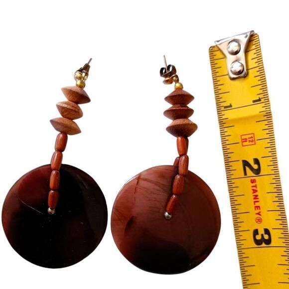 Wooden Beaded Shell Earrings Drop‎ Dangle Bohemian Tribal Ethnic Hippie Gypsy - Picture 2 of 14